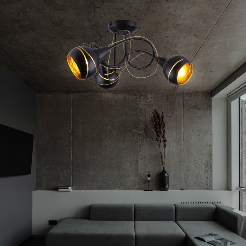 Image of Lampada da soffitto di design sfere di vetro nero e oro spot roundel faretto lampada illuminazione soggiorno