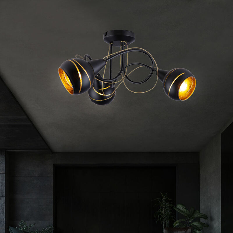 Image of Lampada da soffitto di design sfere di vetro nero-oro spot roundel faretto lampada soggiorno in un set che include lampadine a led