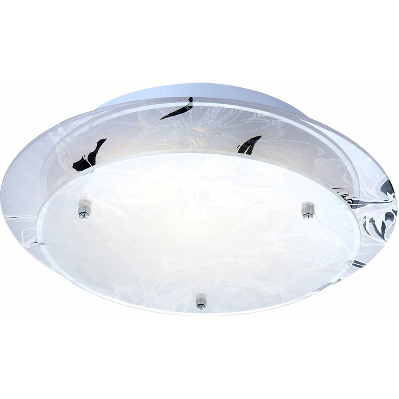 Image of Etc-shop - Plafoniera in vetro rotonda Lampada da soffitto a led E27 lampada da cucina moderna soggiorno luce cromo, decoro floreale bianco, 3W 320lm