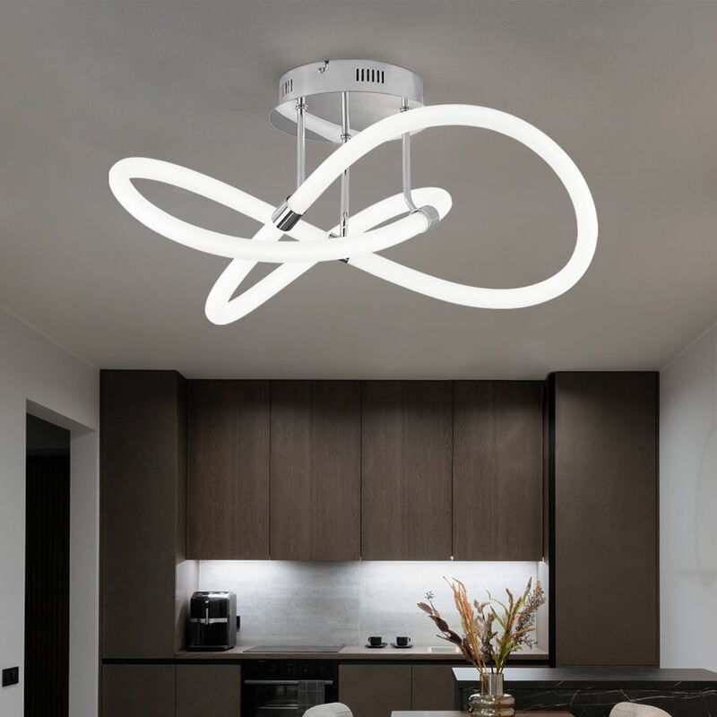 Image of Lampada da soffitto dimmerabile con telecomando Plafoniera a led per soggiorno lampada di design, metallo cromato, plastica bianca, 39W 4900lm bianco