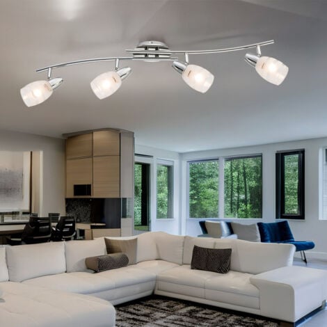 GLOBO LIGHTING Lampada da soffitto Faretto da soffitto a 4 fiamme Lampada da soffitto, spot in vetro satinato cromato, 4x E14, LxH 81x19 cm