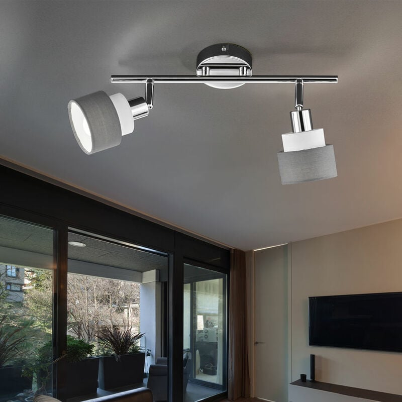 Image of Lampada da soffitto, faretto da soffitto, luce soggiorno, striscia faretto, faretto orientabile, acciaio tessile, grigio cromo, 2x E14, LxH 48x20 cm