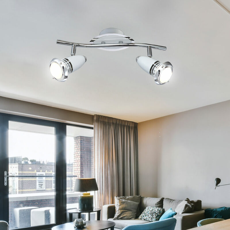 Image of Lampada da soffitto Faretto LED per sala da pranzo cromato con faretti orientabili, bianco argento, 2x4 watt 2x 250 lumen 3000 Kelvin, LxPxH 34x9x15