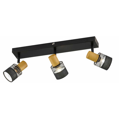 Lampada da soffitto, faretto, legno, lampada da sala da pranzo, plafoniera, 3 punti luce, mobile, ferro, LxPxH 45x8x17 cm, WOFI 11651