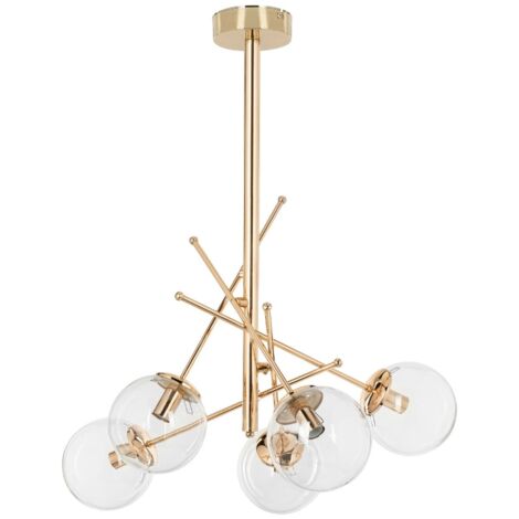 Lampada da soffitto Gondia ASZ1391 in metallo colore oro con 5 paralumi in vetro H82xL70