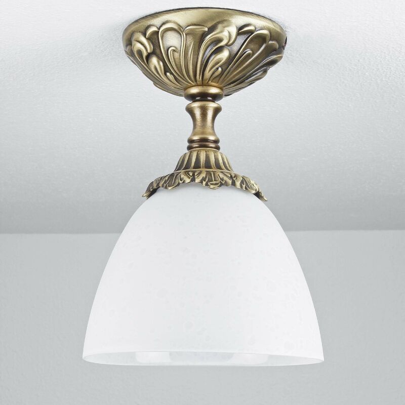Image of Licht-erlebnisse - Lampada da soffitto in bronzo con paralume in vetro Beatrice - Bronzo chiaro lucido, Bianco