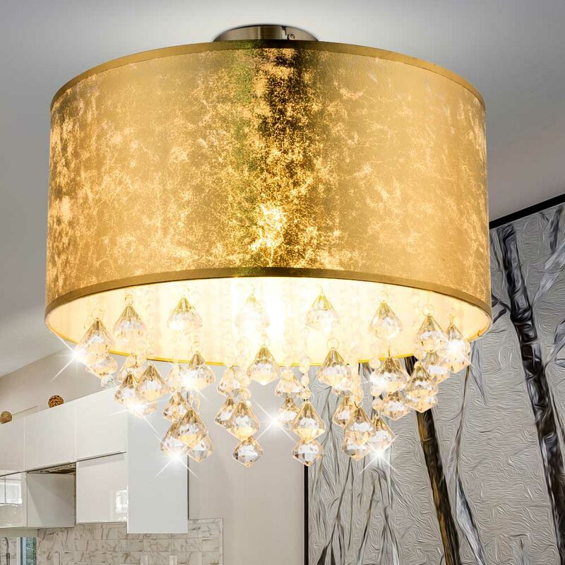 Image of Lampada da soffitto Sleep Guest Room Paralume in tessuto Lampadario in cristallo Leaf Gold Design Globo 15187D3S
