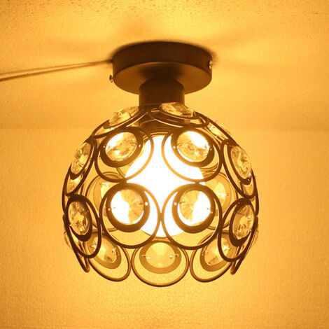 Lampada da Soffitto in Cristallo, Lampada Ø20cm Paralume Fatto di Ferro, Illuminazione per Corridoio Cucina Camera da Letto Nero
