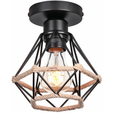 Lampada da Soffitto in Ferro Battuto Stile Retrò Plafoniera a Gabbi Diamantata in Metallo 16CM - 1Pcs