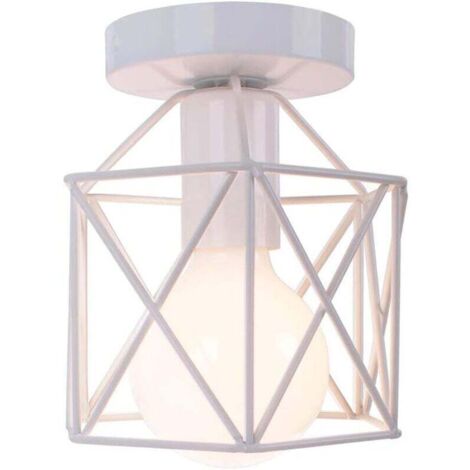Lampada da soffitto in ferro quadrato in metallo industriale retrò, lampada a sospensione a gabbia cubica E27 per soggiorno, camera da letto, bar, ristorante, ingresso (bianco)