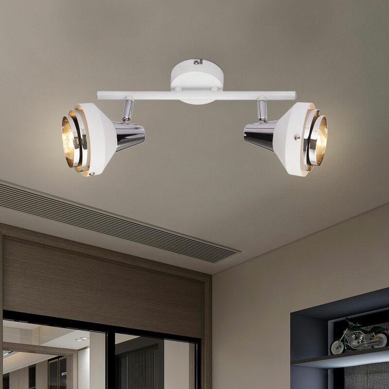 Image of Faretti faretti cromati faretti da soffitto lampada di design bianca da soggiorno regolabile in un set che include lampadine a led