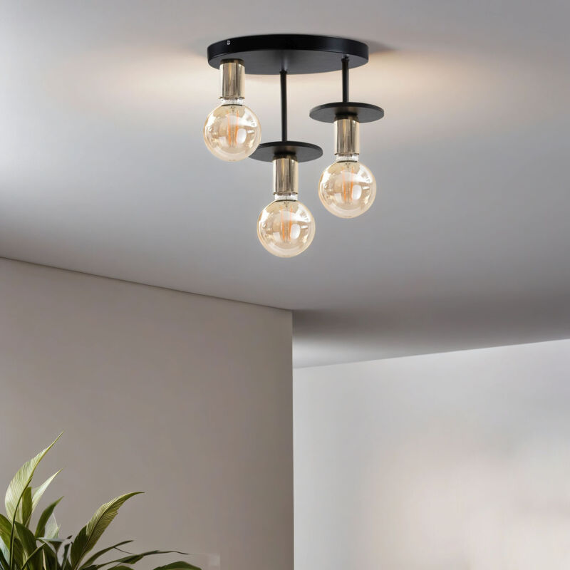 Lampada da soffitto in metallo nero oro legno