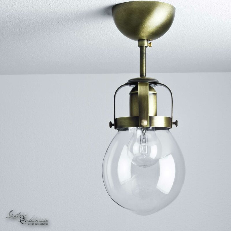 Image of Lampada da soffitto per interni dal design retrò in ottone Lampadario a forma di lampadina ideale in salotto - Ottone spazzolato, trasparente