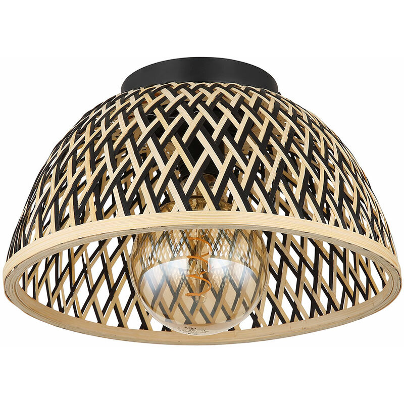 Image of Etc-shop - Lampada da soffitto in rete di bambù lampada da soggiorno stile boho marrone chiaro, paralume intrecciato naturale, legno nero, 1x E27,