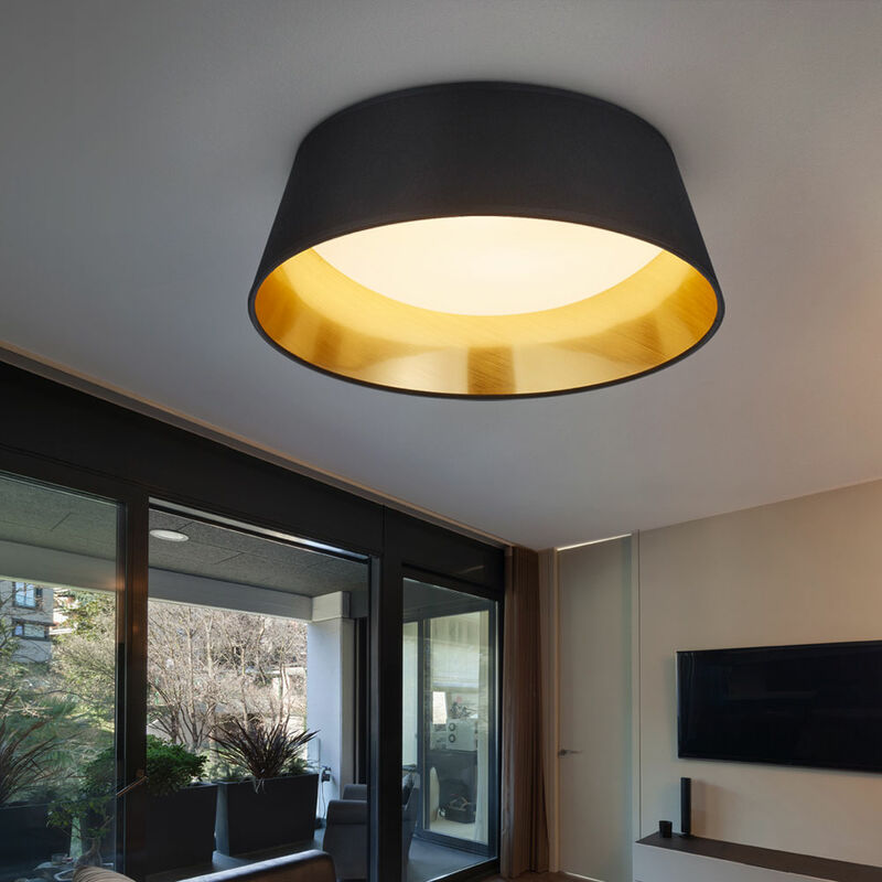 Image of Lampada da soffitto in tessuto oro nero lampada da soggiorno paralume in tessuto lampada da soffitto moderna, rotonda, led 14W 1250Lm bianco caldo,
