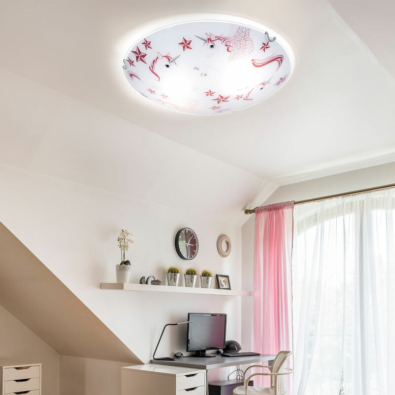 Image of Lampada da soffitto in vetro per bambini illuminazione camera unicorno ragazza lampada rosa bianco