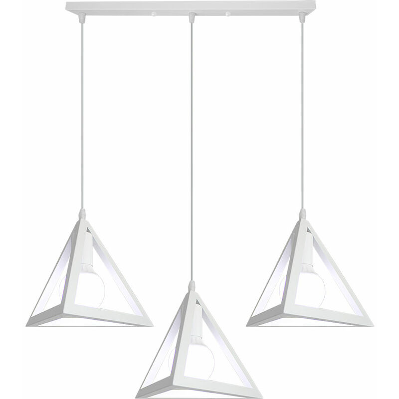 Image of Axhup - Lampada da Soffitto Industriale Gabbia in Metallo Retrò Lampadario Geometria 3 Paralume E27 per Cucina Sala da Pranzo Bianco
