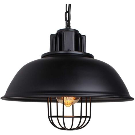 Lampada da Soffitto Industriale Vintage Lampadario a Sospensione E27 in Metallo 33cm Retro Interni per Cucina Camera da letto Sala Da Pranzo (Nero)