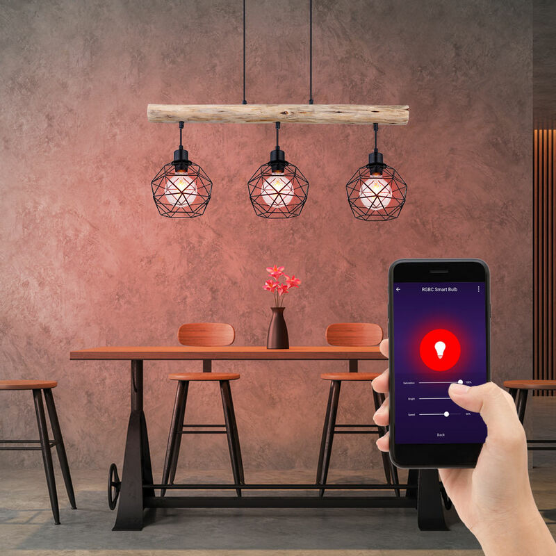 Image of Etc-shop - Lampada da soffitto intelligente Lampada a sospensione con trave di legno dimmerabile controllabile tramite app lingua del telefono