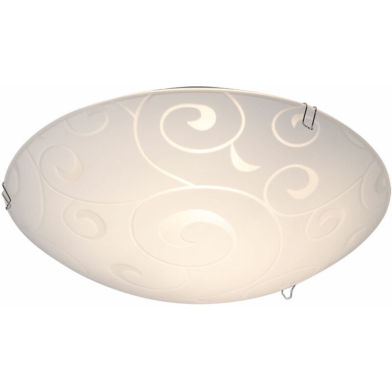 Image of Lampada da soffitto Lampada da soffitto con motivo in vetro illuminazione soggiorno argento in un design rotondo, opale satinato, 1x E27, DxH 25x8,5