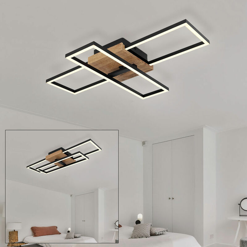 Image of Lampada da soffitto lampada da soffitto effetto legno lampada da soggiorno girevole nera, mdf metallo opale, 1x led 18W 1300lumen bianco caldo, LxPxA