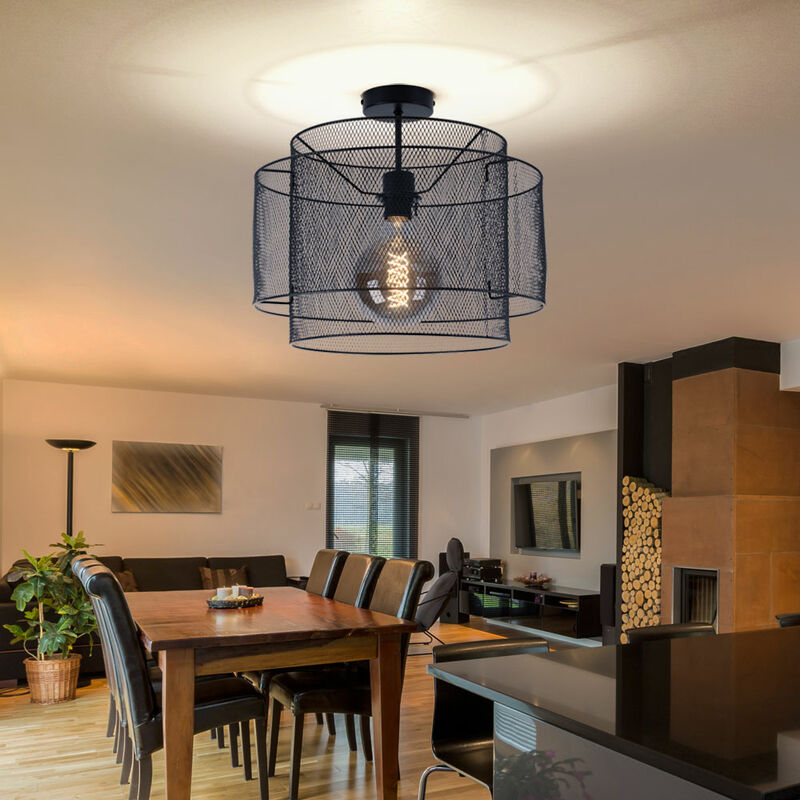 Image of Globo - Lampada da soffitto lampada da soffitto in metallo nero tondo sala da pranzo lampada gabbia illuminazione a forma di reticolo, attacco 1x
