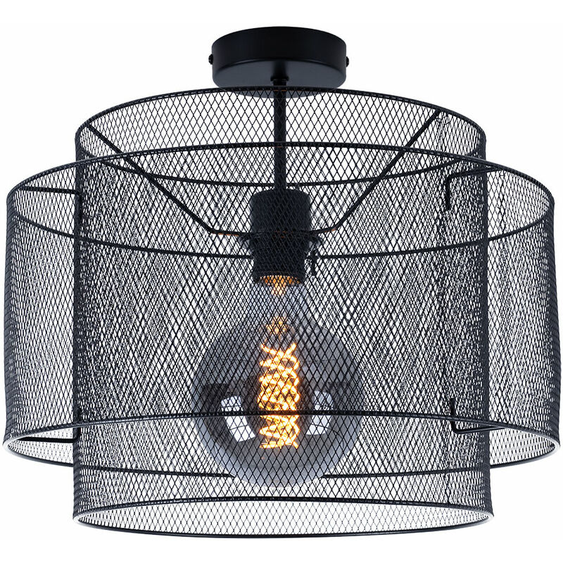 Image of Etc-shop - Lampada da soffitto lampada da soffitto in metallo nero tondo sala da pranzo lampada gabbia illuminazione a forma di reticolo, attacco 1x
