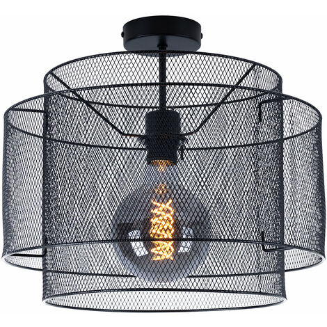 Lampada da soffitto lampada da soffitto in metallo nero tondo sala da pranzo lampada gabbia illuminazione a forma di reticolo, attacco 1x E27, PxH 40x35 cm