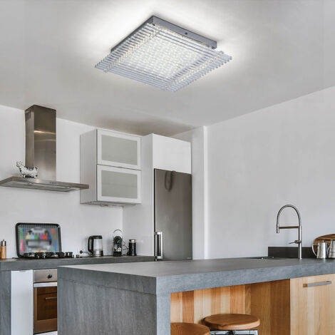Lampada da soffitto Lampada da soffitto in vetro Lampada da corridoio Lampada da soggiorno a soffitto, aste in vetro trasparente, 1x LED 18W 1360Lm bianco neutro, LxPxH 32x32x8 cm