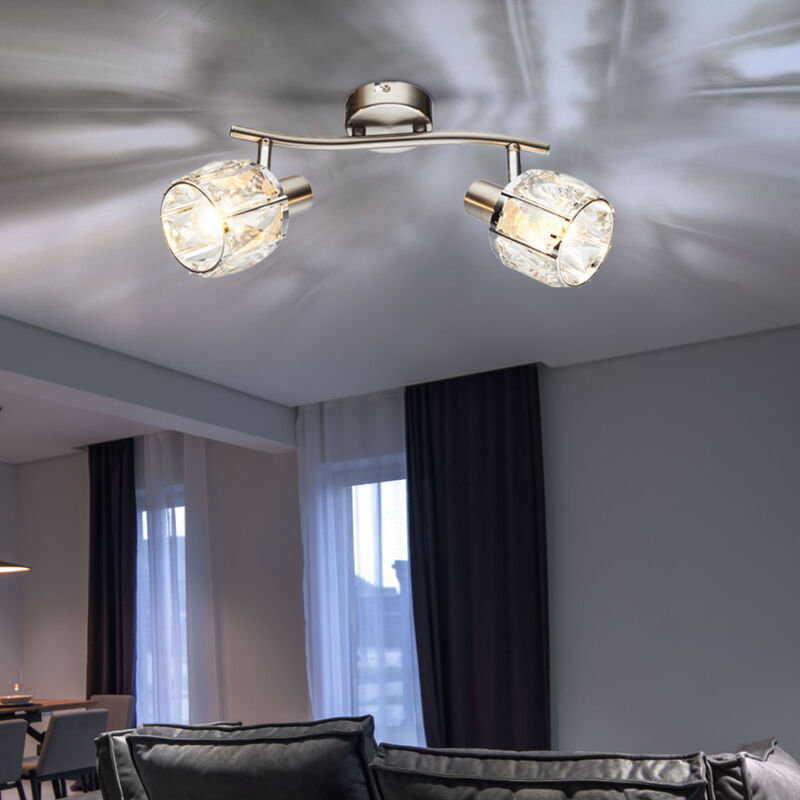 Image of Lampada da soffitto lampada da soffitto lampada da soffitto lampada da soggiorno, 2 faretti mobili, cristalli di vetro cromati opachi, prese E14,