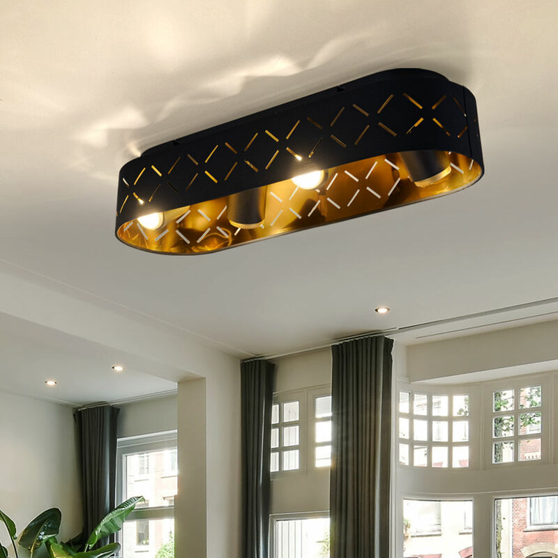 Image of Globo - Lampada da soffitto lampada da soffitto lampada da soggiorno 4 punti mobili, metallo tessuto nero oro, 4x GU10 led 4W 320Lm bianco caldo,