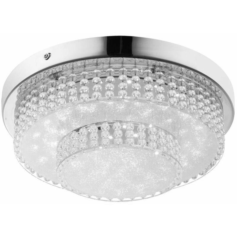 Image of Lampada da soffitto Lampada da soffitto Lampada in cristallo Lampada da soggiorno con effetto lamina di forma rotonda, metallo, plastica cromata, 1x