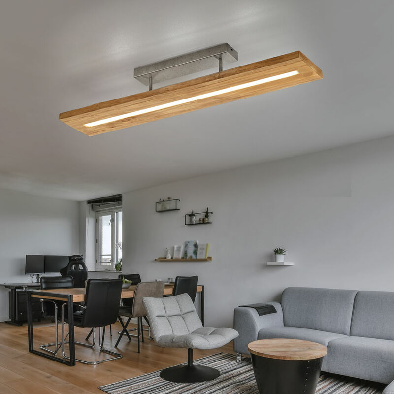 Image of Lampada da soffitto lampada da soffitto sala da pranzo legno LED camera da letto LED con effetto legno, metallo nichel opaco, 1x LED 27W 3000Lm