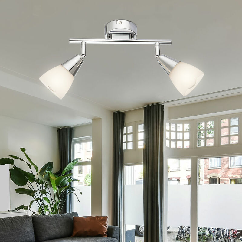 Image of Lampada da soffitto, lampada da soggiorno, 2 punti fiamma, orientabile, vetro, metallo, 2 prese E27, LxPxH 25x8x15 cm