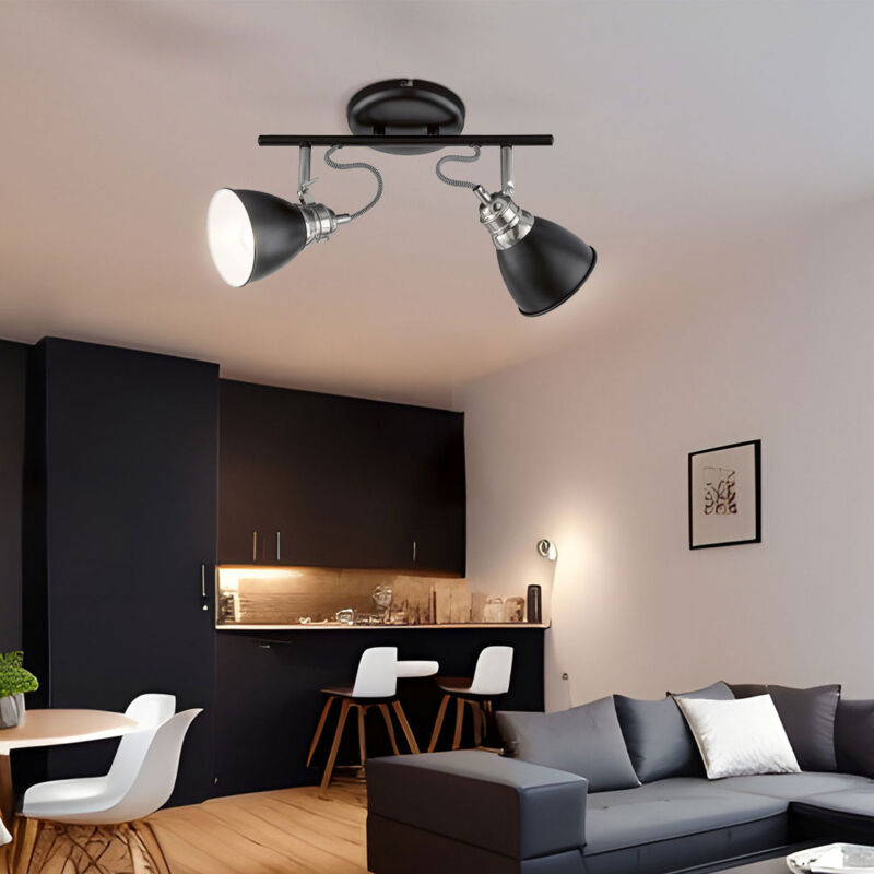 Image of Lampada da soffitto, lampada da soggiorno, lampada da camera, faretto da soffitto, lampada da sala da pranzo, metallo nero, 2 faretti orientabili