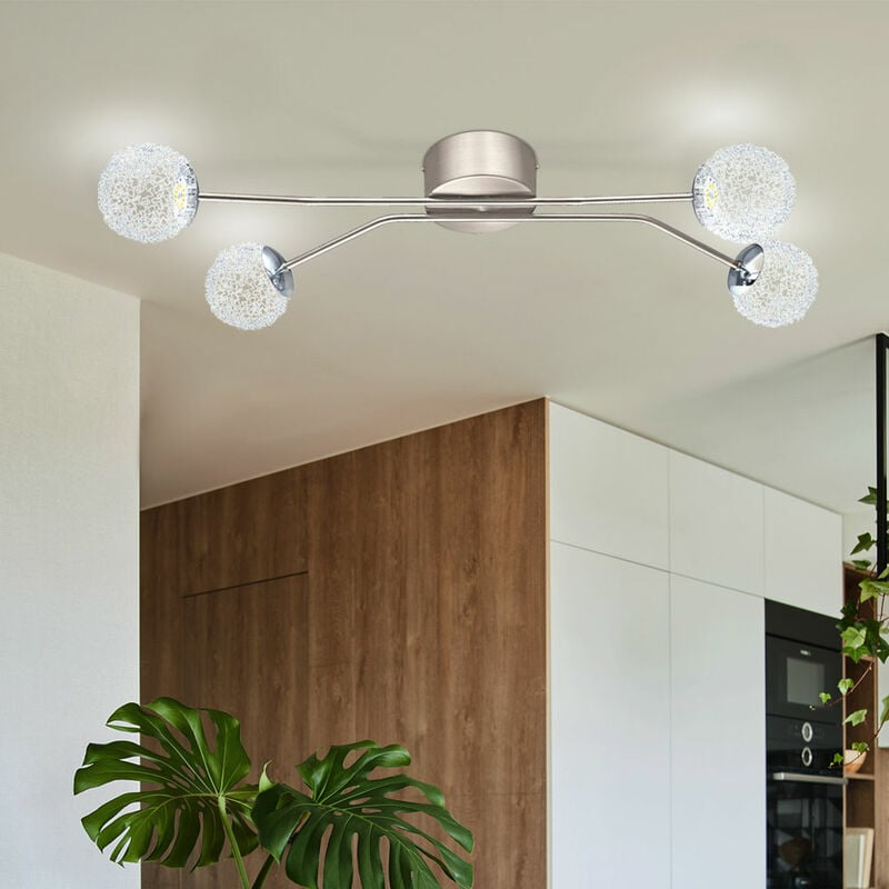 Image of Etc-shop - Lampada da soffitto Lampada da soggiorno Lampada da soffitto a led Lampada da camera da letto, design a sfera, vetro acciaio alluminio, 4x