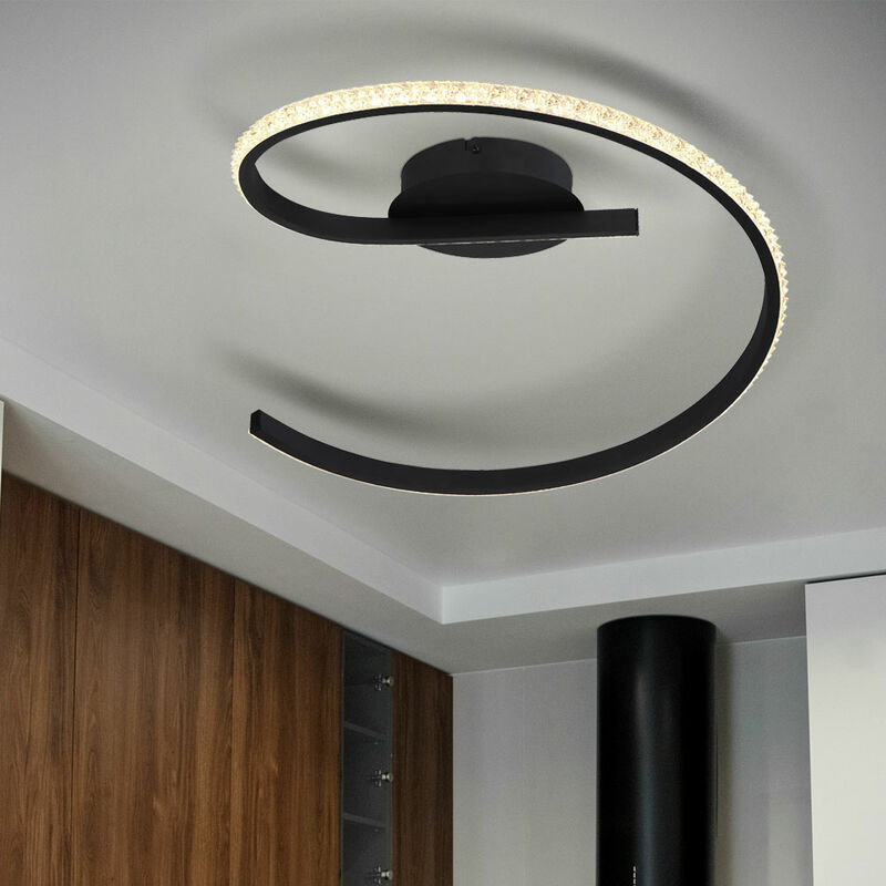 Image of Lampada da soffitto lampada da soggiorno, lampada di design a forma di spirale, cristallo, metallo, nero, led 20 w 1050 lm 3000 k, LxPxH 44x47x13 cm