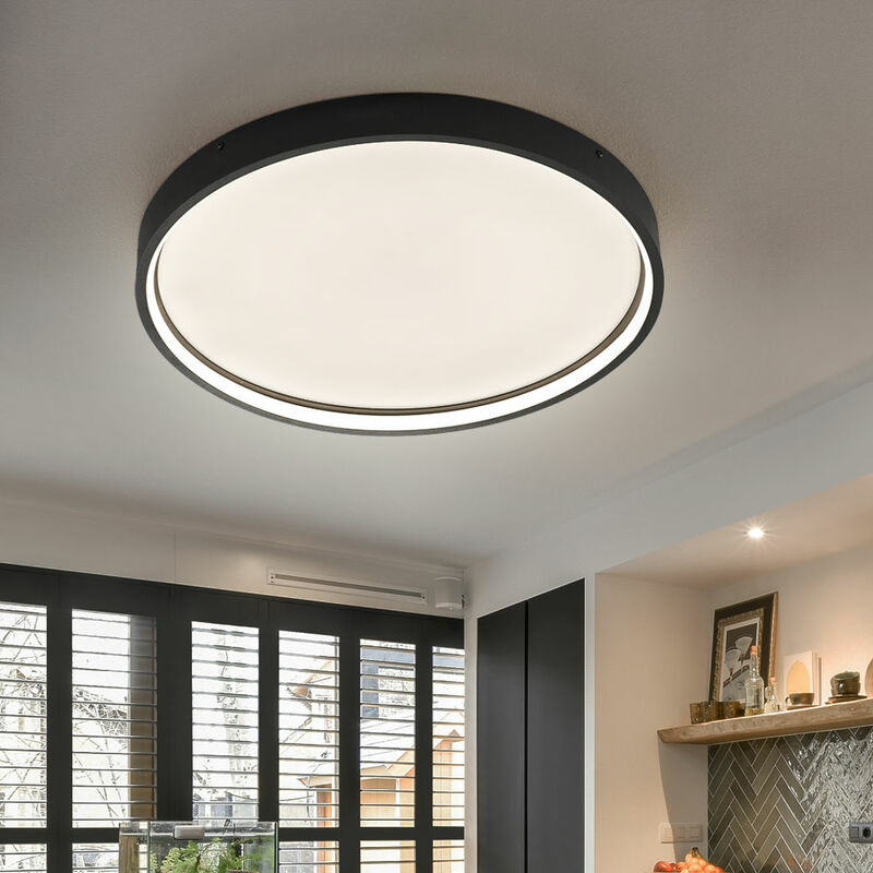 Image of Etc-shop - Lampada da soffitto, lampada da soggiorno, struttura nera, step dimmer, metallo, tonda, 1x led 27,5 w 2400 lm 3000 k bianco caldo, PxH