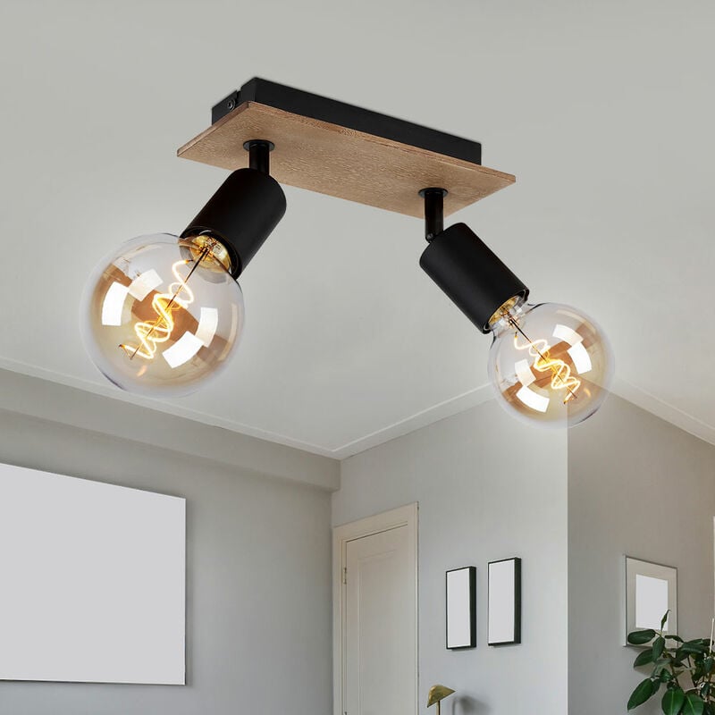 Image of Etc-shop - Lampada da soffitto lampada spot lampada in legno 2 fiamme faretto da soffitto lampada da soffitto faretto orientabile, marrone nero,