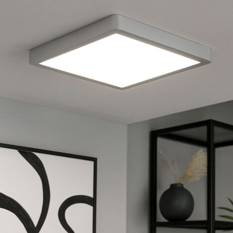 Lampada da soffitto LED angolare da cucina luce da soffitto argento lampada da corridoio luce da soggiorno, acciaio plastica, 20,5W 2400lm bianco caldo, LxLxH 28,5x28,5x2,8 cm