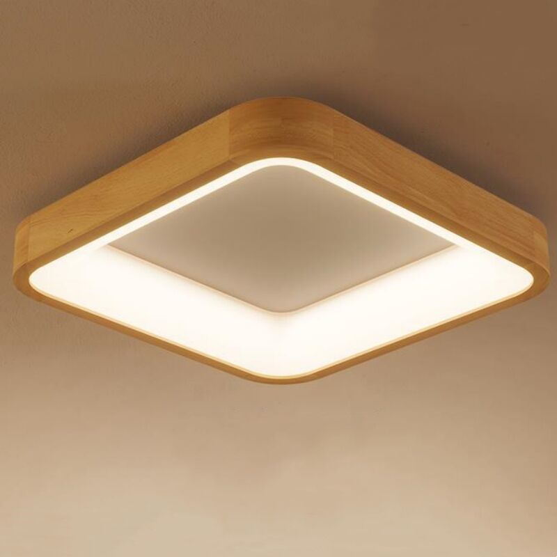 Image of Lampada da Soffitto led Moderna Plafoniera Legno Illuminazione Soffitto Quadrata Luce Bianco Caldo