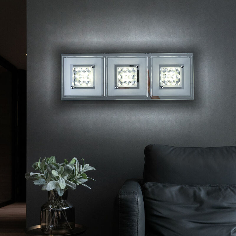 Image of Etc-shop - Plafoniera led lampada da soffitto lampada da soggiorno lampada da cucina lampada da camera, cristalli cromati vetro satinato, 3x 3W 3x