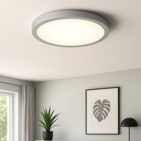Lampada da soffitto Luce da ufficio Pannello a superficie cromato Luce da soggiorno rotonda, metallo plastico, 1x LED 24W 2600lm 3000K bianco caldo, DxH 40x3,5 cm