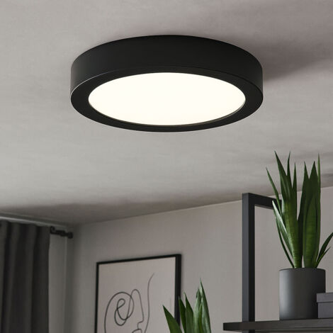 Lampada da soffitto Luce da ufficio Pannello a superficie nero Luce da soggiorno rotonda, plastica metallo, 1x LED 16W 1600lm 4000K bianco neutro, DxH 22,5x3,2 cm
