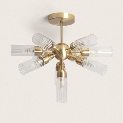 Lampada da Soffitto Metallo e Vetro 10 Lampadine Iraide Oro