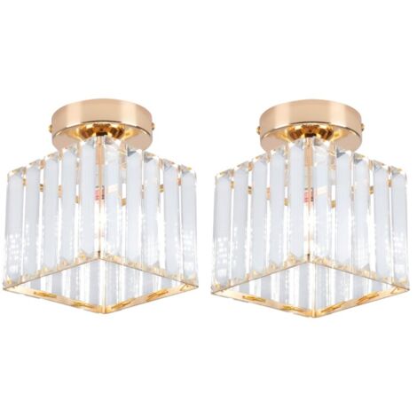 Lampada da Soffitto Moderno Plafoniera Quadrati Illuminazione a Sospensione Interna Cristallo Oro 2 Pezzi