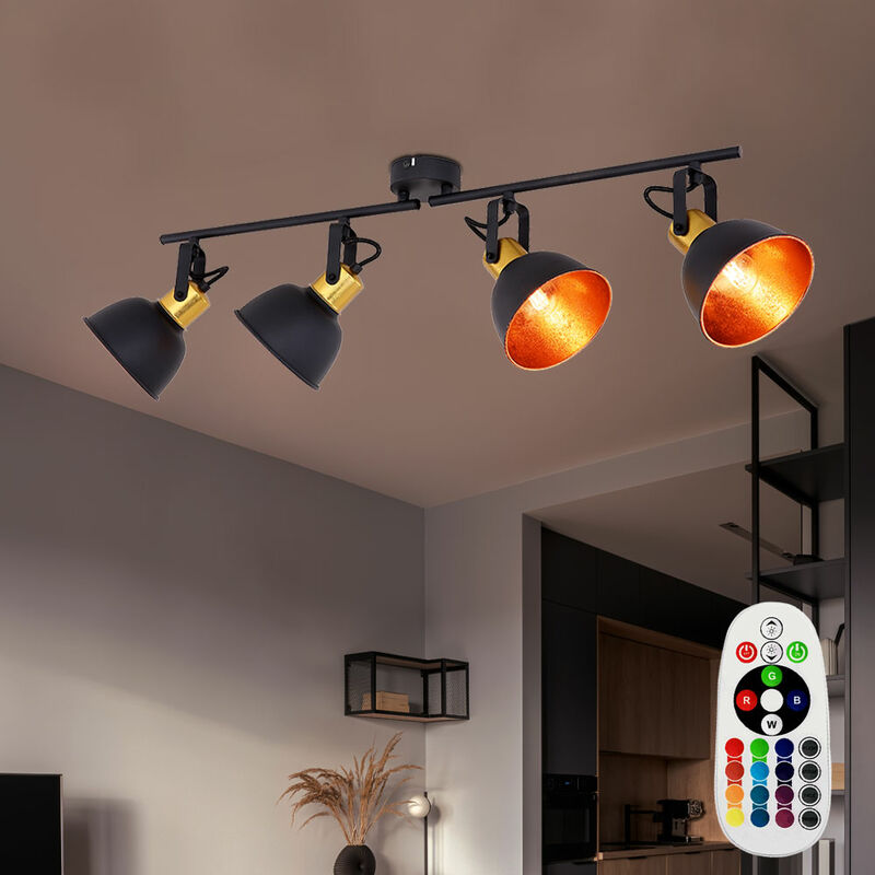 Image of Etc-shop - Lampada da soffitto nera telecomando lampada oro dimmerabile regolabile in un set di lampadine led rgb