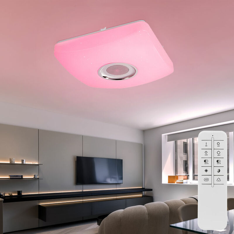 Image of Lampada da soffitto lampada da soggiorno luce notturna dimmerabile, telecomando led rgb App Bluetooth, 1x led 18W 1120lm 3000-6000K, LxPxA 37x37x8.5cm