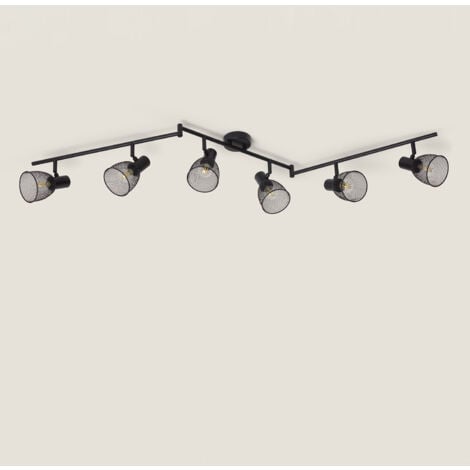 Lampada da Soffitto Orientabile Alluminio 6 Faretti Grid Nero