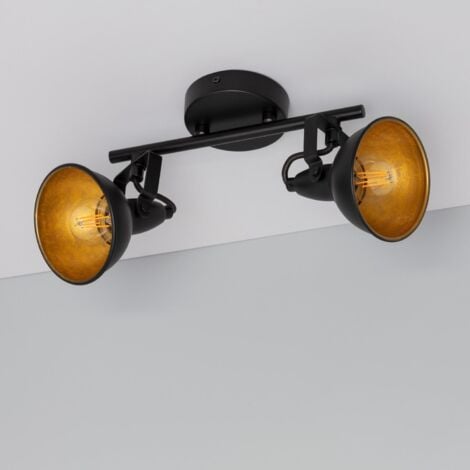 LEDKIA Lampada da Soffitto Orientabile in Alluminio 2 Faretti Emer Nero Nero